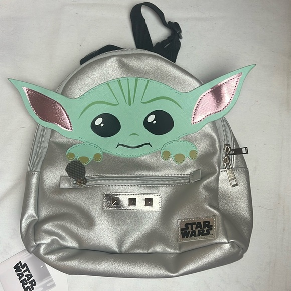 Baby Yoda Mini Backpack Set - 12" Faux Leather Mandalorian Backpack With Stickers & Door Hanger